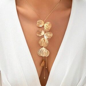 Elysia Gold Sculpted Bloom Drop Necklace